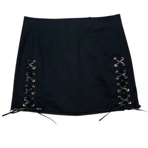 Helmut Lang Corset Mini Skirt 4 Black Faux Leather Ties Gothic Designer Sexy